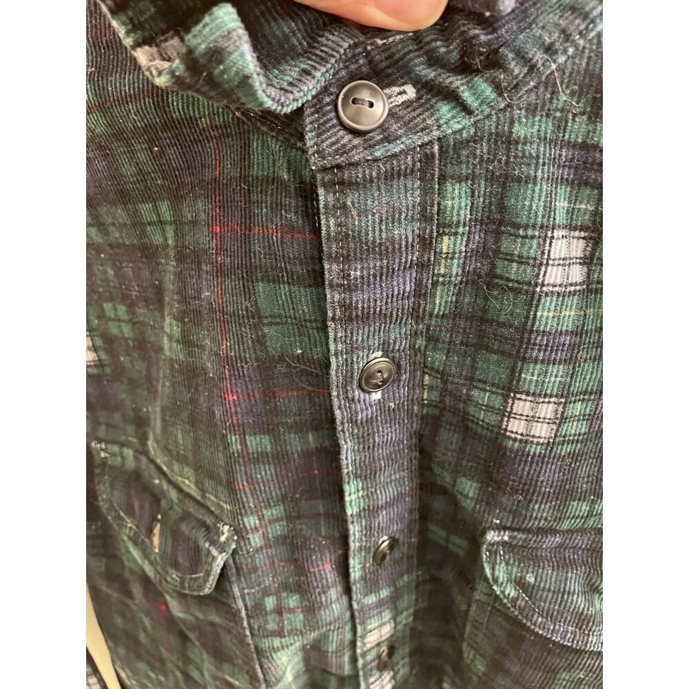J Crew Corduroy Button Up Shirt Mens Large Blue Green Plaid Classic Pockets - Picture 7 of 11